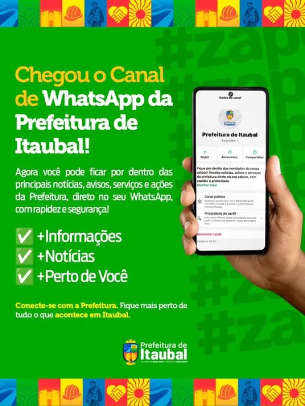 Chegou o Canal de WhatsApp da Prefeitura de Itaubal! 