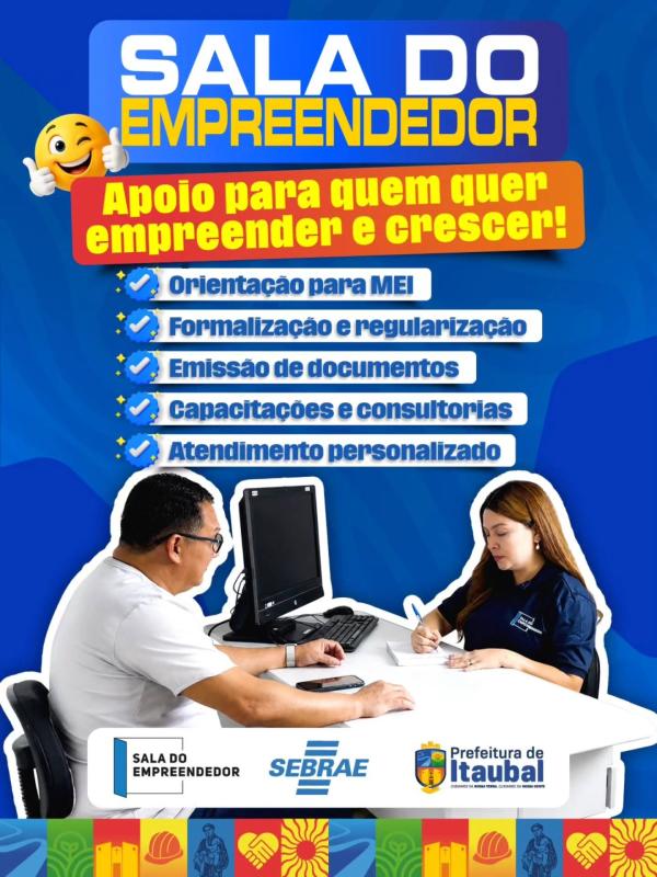 Quer empreender ou fortalecer o seu negócio? A Sala do Empreendedor de Itaubal está pronta para ajudar você com orientação, regularização, emissão de documentos e diversos serviços voltados ao desenvolvimento dos pequenos negócios.